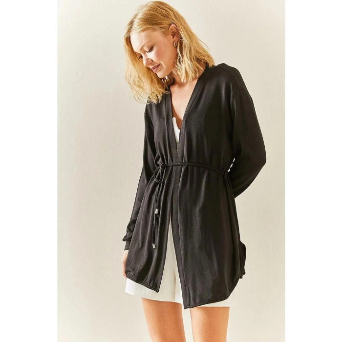 Kadın Uzun Kollu Bağcık Detay Hırka