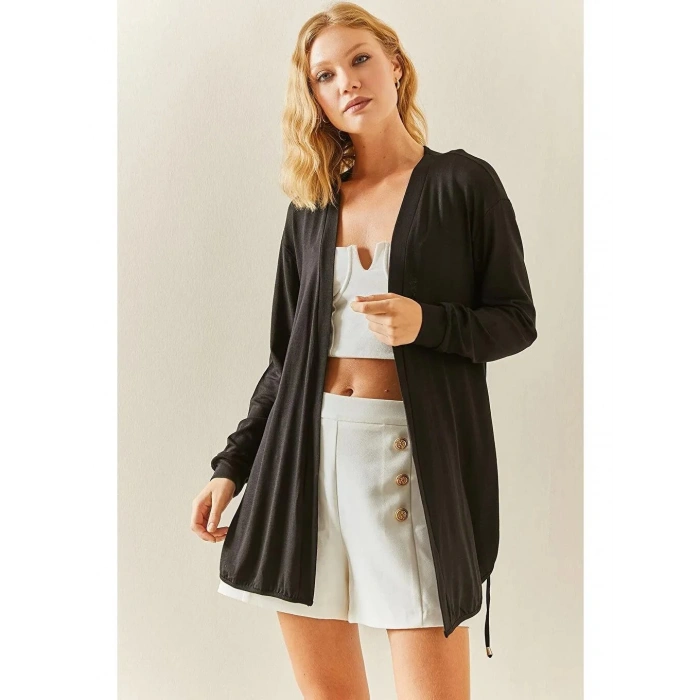 Kadın Uzun Kollu Bağcık Detay Hırka