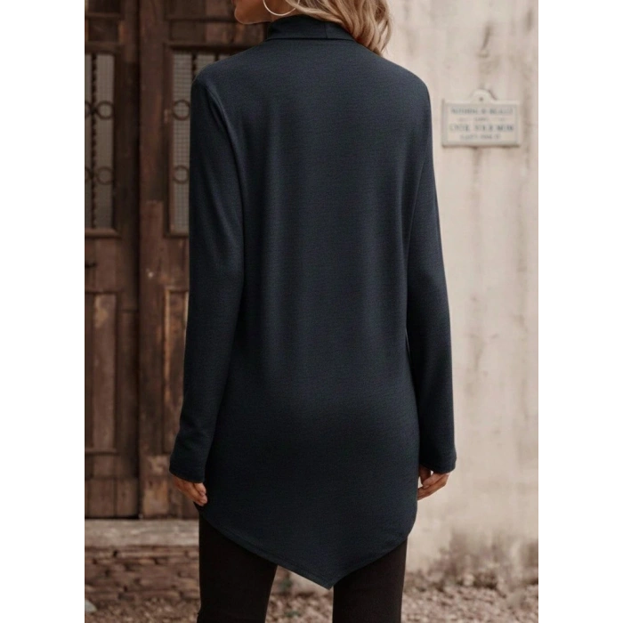 Kadın Uzun Kollu Balıkçı Yaka Asimetrik Kesim Detaylı Antrasit Yün Viskon Bluz