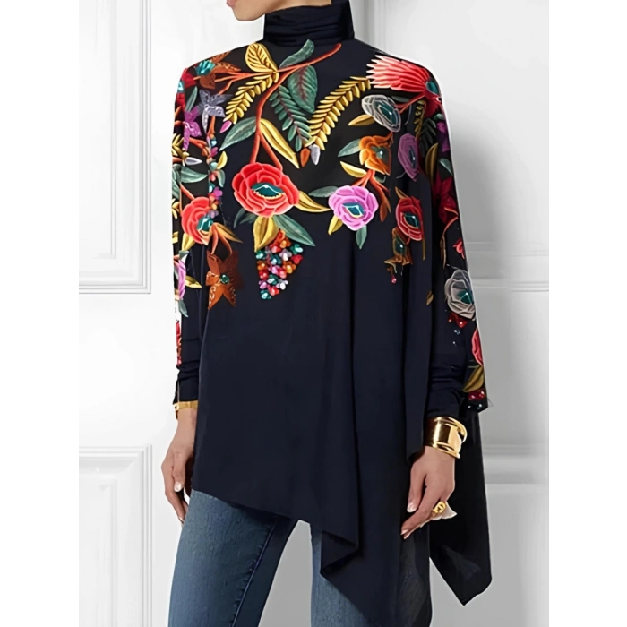 Kadın Uzun Kollu Balıkçı Yaka Asimetrik Kesim Mikro Bluz