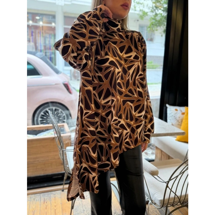 Kadın Uzun Kollu Balıkçı Yaka Asimetrik Kesim Salaş Bluz