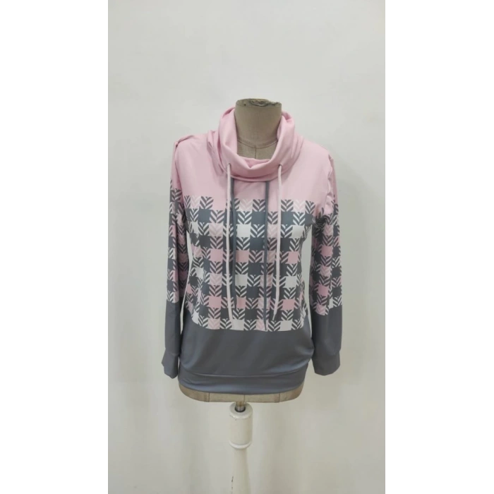 Kadın Uzun Kollu Balıkçı Yaka Bağcıklı Desenli şardonlu Dalgıç Bluz