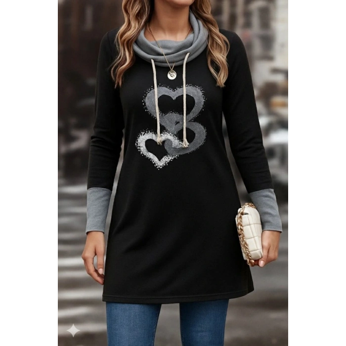 Kadın Uzun Kollu Balıkçı Yaka Bağcıklı Iki Iplik Elbise