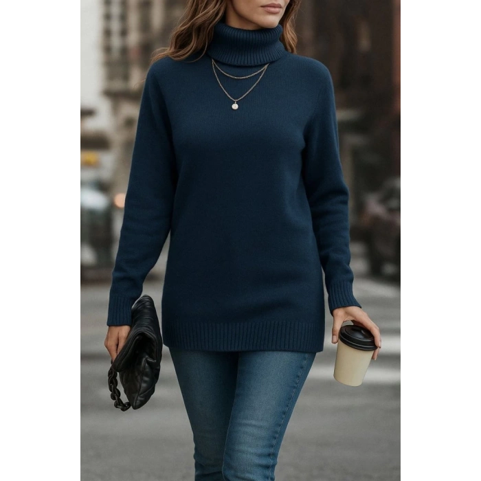 Kadın Uzun Kollu Balıkçı Yaka Triko Bluz