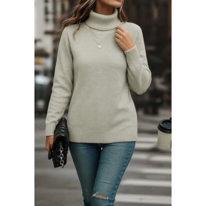 Kadın Uzun Kollu Balıkçı Yaka Triko Bluz