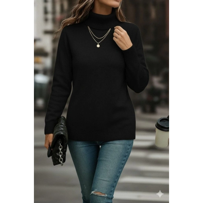 Kadın Uzun Kollu Balıkçı Yaka Triko Bluz