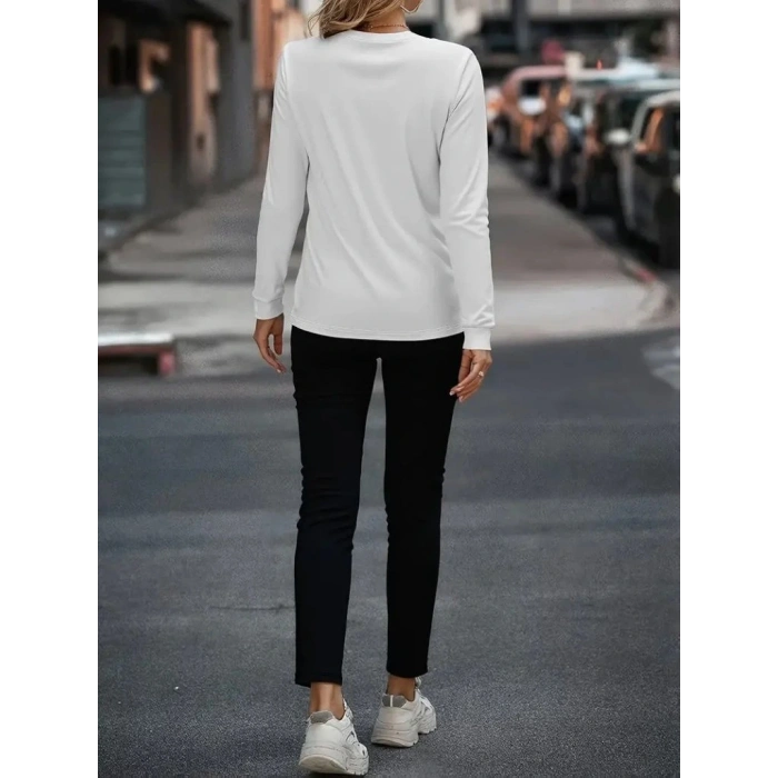 Kadın Uzun Kollu Bisiklet Yaka Cepli Viskon Iki Iplik Bluz Ve Pantolon Ikili Takım