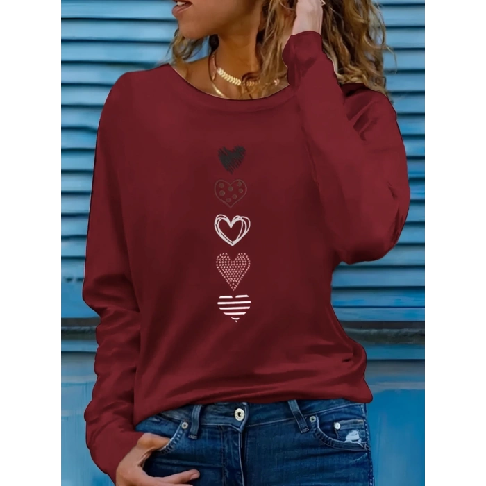 Kadın Uzun Kollu Bisiklet Yaka Desenli Viskon Bluz