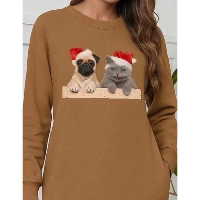 Kadın Uzun Kollu Bisiklet Yaka Desenli Viskon Iki Iplik Bluz