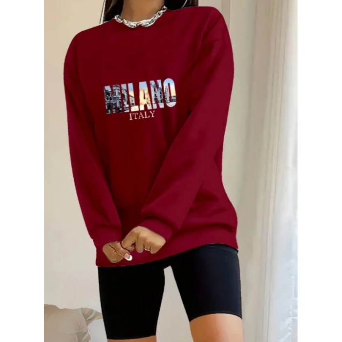 Kadın Uzun Kollu Bisiklet Yaka Desenli Viskon Iki Iplik Bluz