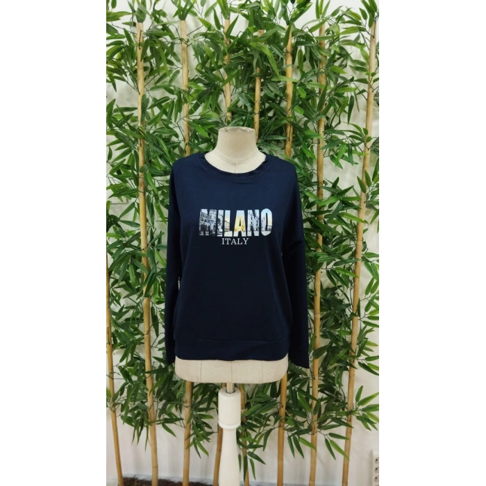 Kadın Uzun Kollu Bisiklet Yaka Desenli Viskon Iki Iplik Bluz