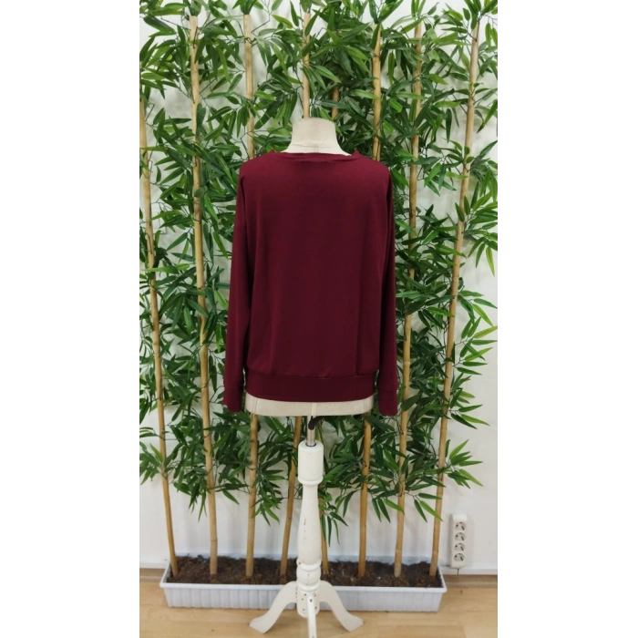 Kadın Uzun Kollu Bisiklet Yaka Desenli Viskon Iki Iplik Bluz