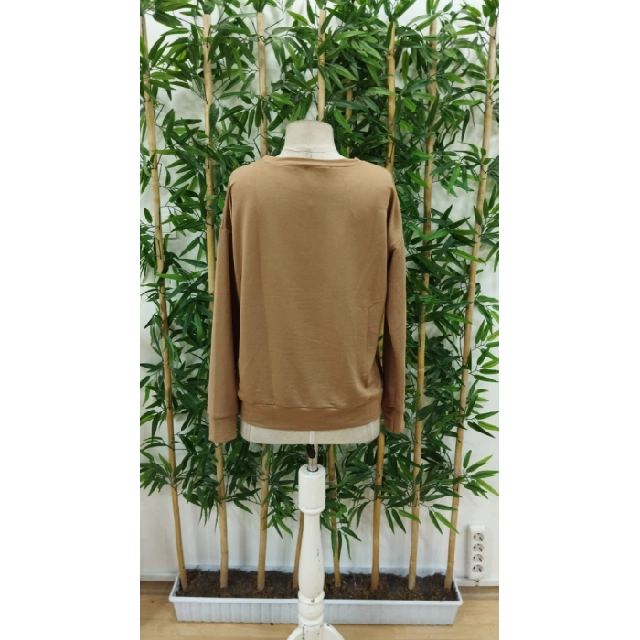 Kadın Uzun Kollu Bisiklet Yaka Geyik Desenli Viskon Iki Iplik Bluz