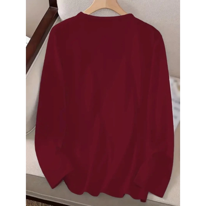 Kadın Uzun Kollu Bisiklet Yaka Gülen Yüz Desenli Viskon Bluz