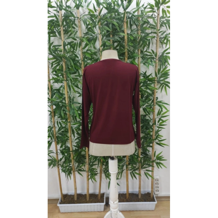 Kadın Uzun Kollu Bisiklet Yaka Gülen Yüz Desenli Viskon Bluz