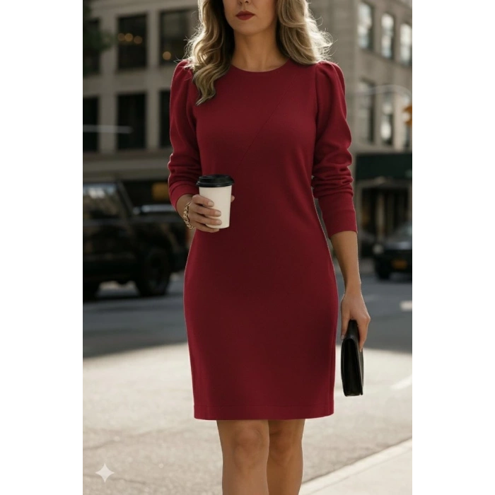 Kadın Uzun Kollu Bisiklet Yaka Iki Iplik Elbise