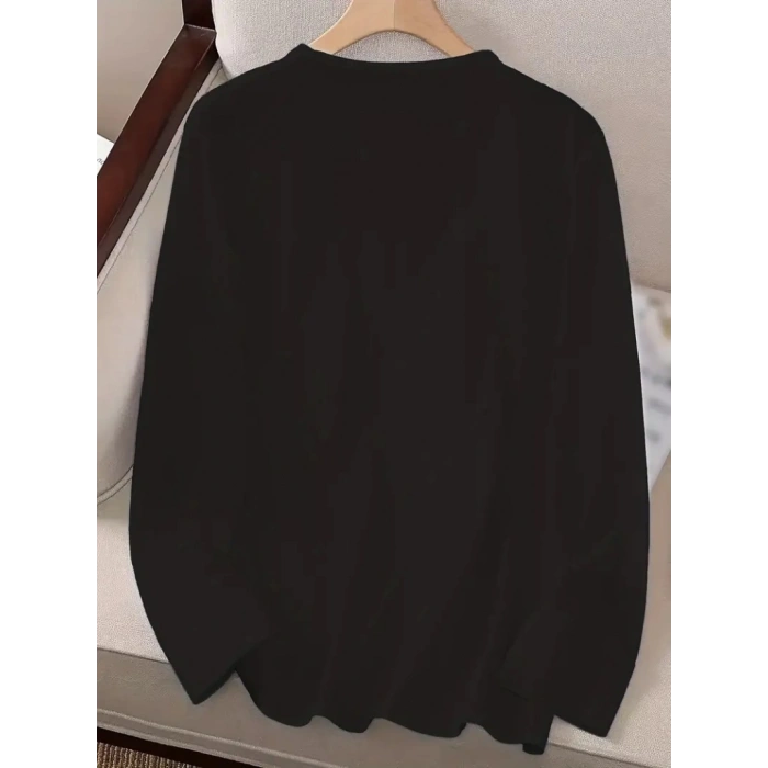 Kadın Uzun Kollu Bisiklet Yaka Kalp Desenli Viskon Bluz