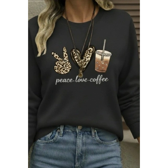 Kadın Uzun Kollu Bisiklet Yaka Kalp Desenli Viskon Iki Iplik Bluz