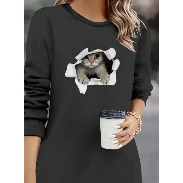 Kadın Uzun Kollu Bisiklet Yaka Kısa Viskon Iki Iplik Elbise