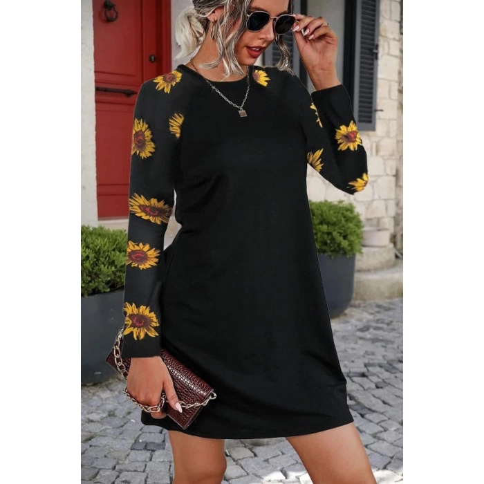 Kadın Uzun Kollu Bisiklet Yaka Krep Mini Boy Elbise