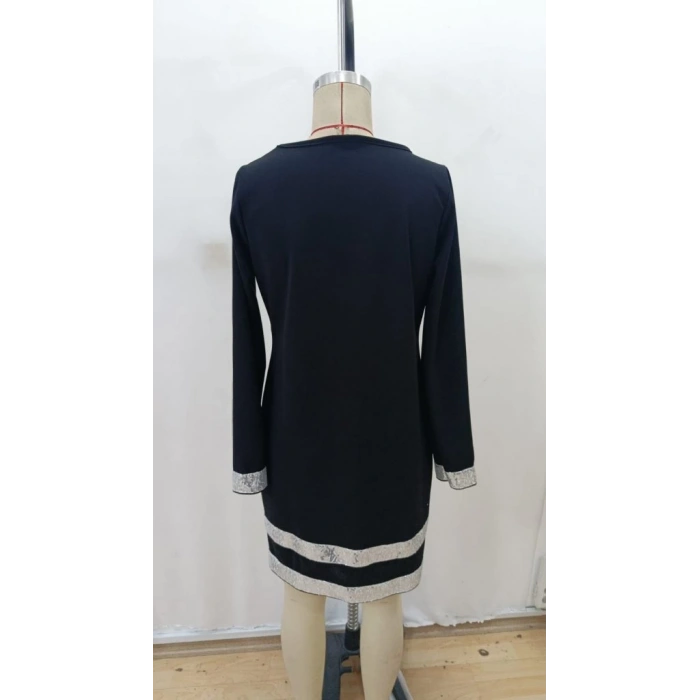 Kadın Uzun Kollu Bisiklet Yaka Mini Ithal Krep Elbise