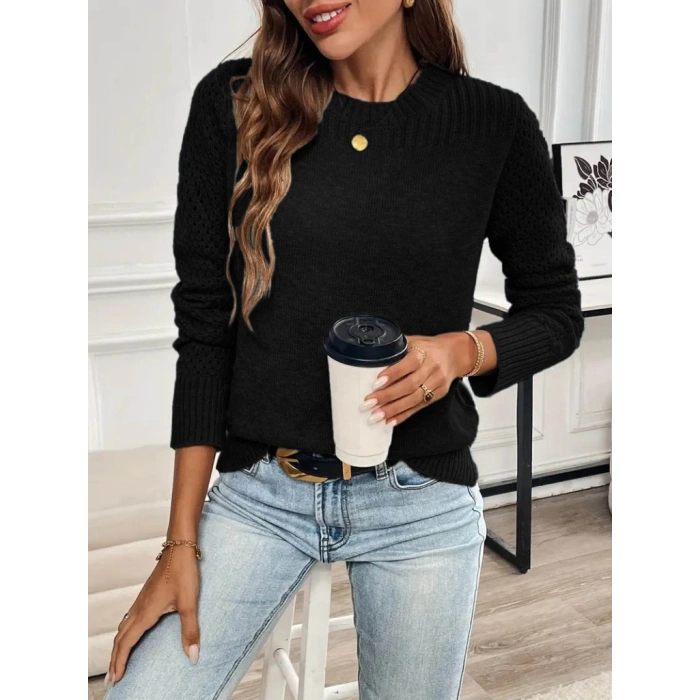 Kadın Uzun Kollu Bisiklet Yaka Triko Bluz
