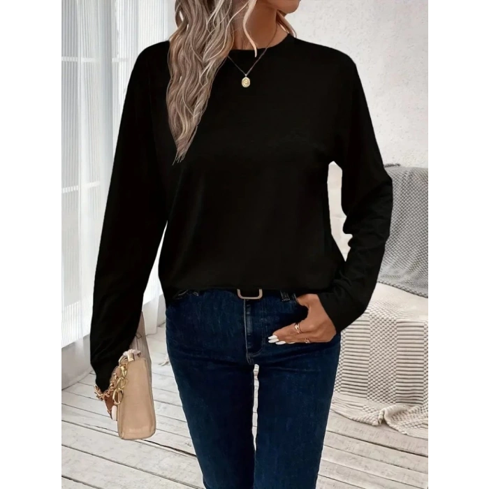 Kadın Uzun Kollu Bisiklet Yaka Viskon Bluz