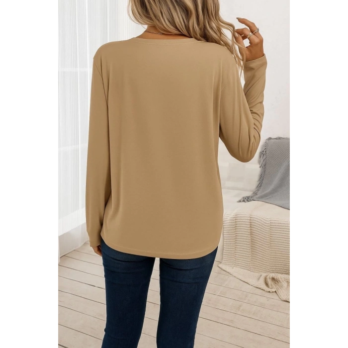 Kadın Uzun Kollu Bisiklet Yaka Viskon Bluz