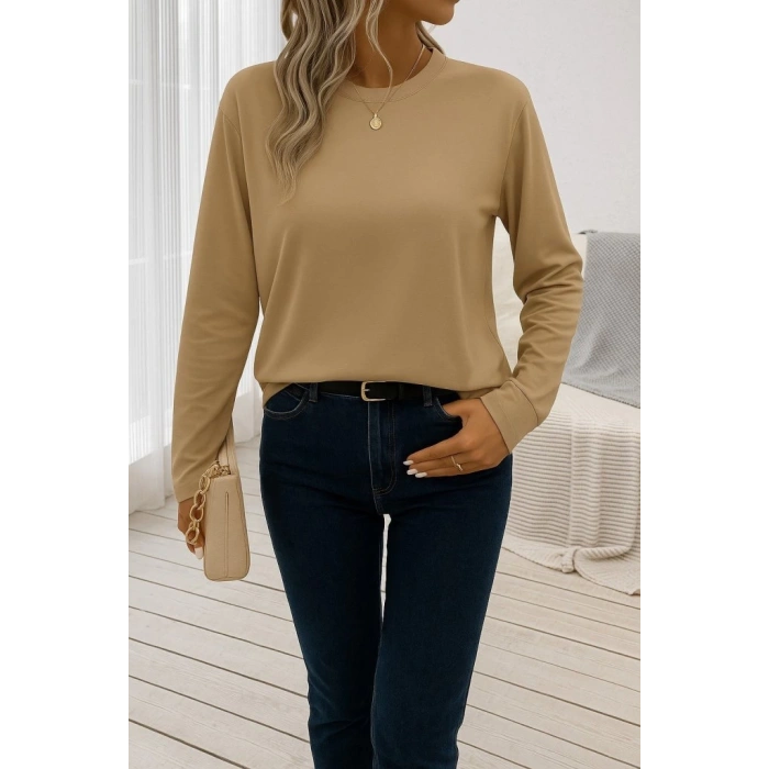 Kadın Uzun Kollu Bisiklet Yaka Viskon Bluz