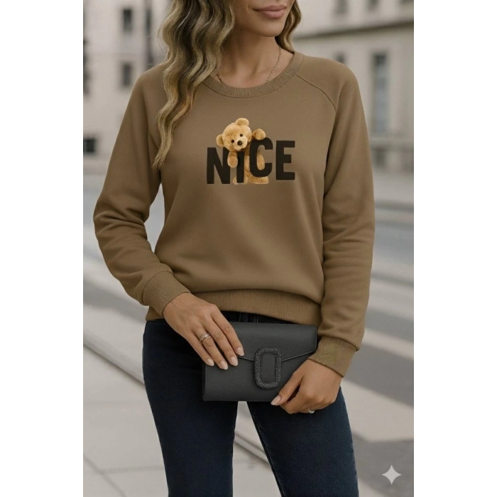 Kadın Uzun Kollu Bisiklet Yaka Viskon Iki Iplik Bluz