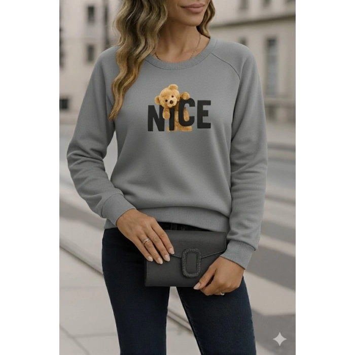 Kadın Uzun Kollu Bisiklet Yaka Viskon Iki Iplik Bluz