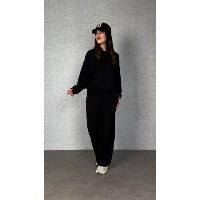 Kadın Uzun Kollu Bisiklet Yaka Viskon Iki Iplik Bluz Ve Pantolon Ikili Takım