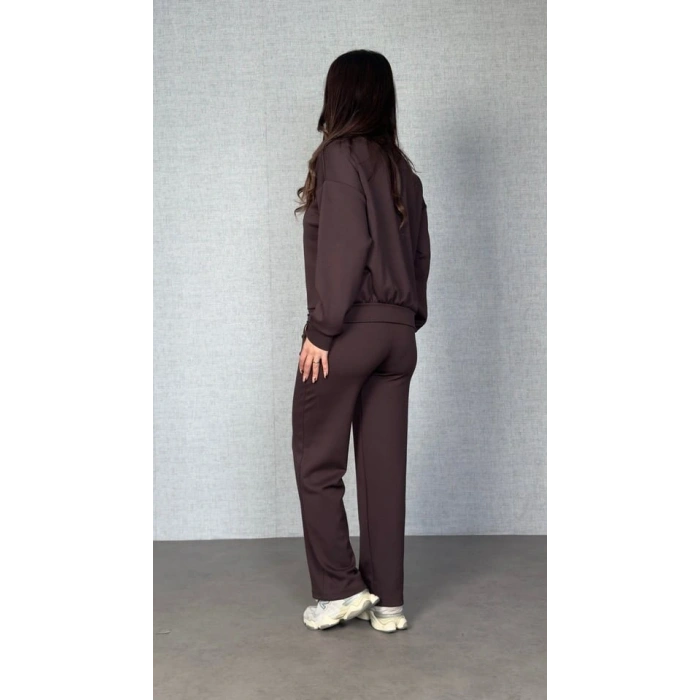 Kadın Uzun Kollu Bisiklet Yaka Viskon Iki Iplik Bluz Ve Pantolon Ikili Takım