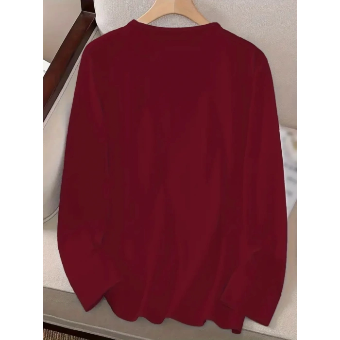 Kadın Uzun Kollu Bisiklet Yaka Yazı Baskılı Viskon Bluz