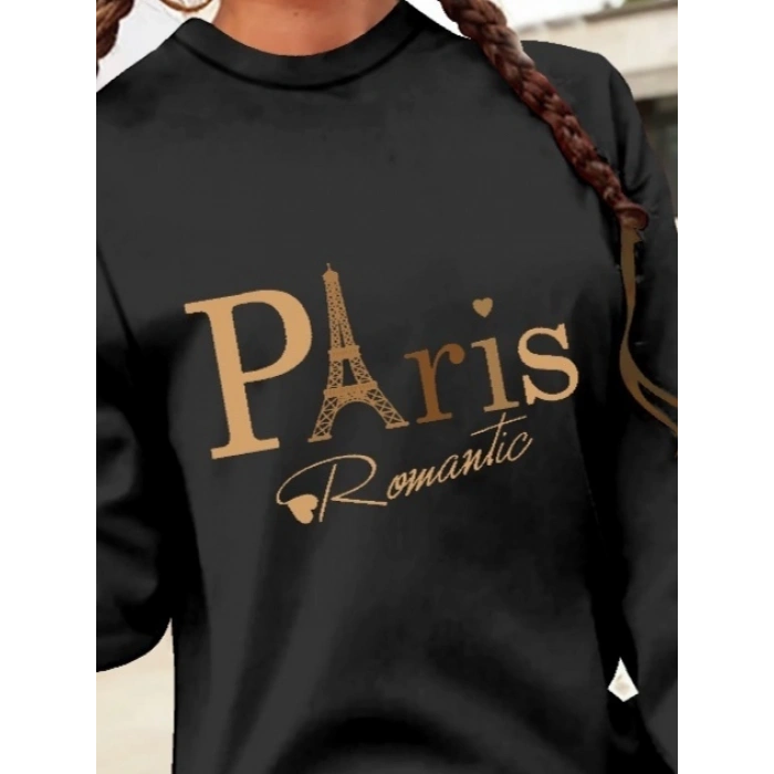 Kadın Uzun Kollu Bisiklet Yaka Yazılı Kısa Viskon Iki Iplik Elbise