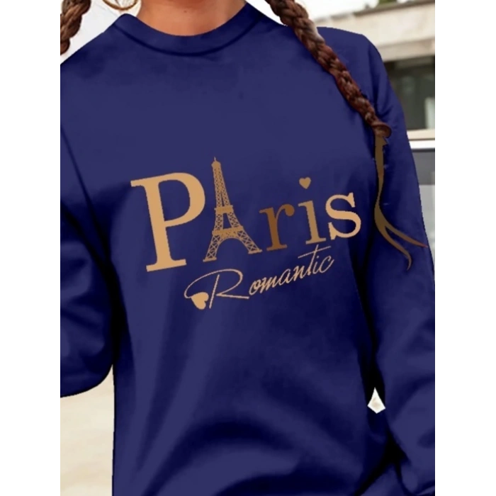 Kadın Uzun Kollu Bisiklet Yaka Yazılı Kısa Viskon Iki Iplik Elbise