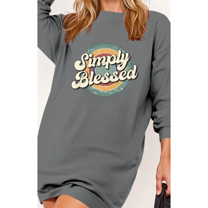 Kadın Uzun Kollu Bisiklet Yaka Yazılı Viskon Iki Iplik Elbise