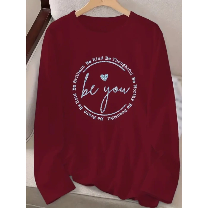 Kadın Uzun Kollu Bisiklet Yakabe Youdesenli Viskon Bluz