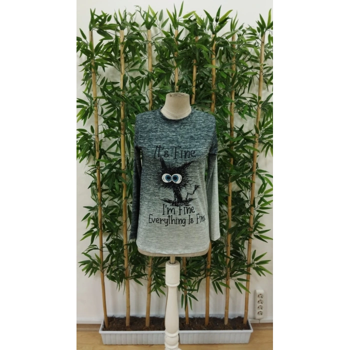 Kadın Uzun Kollu Bisiklet Yakalı Desenli Süprem Bluz