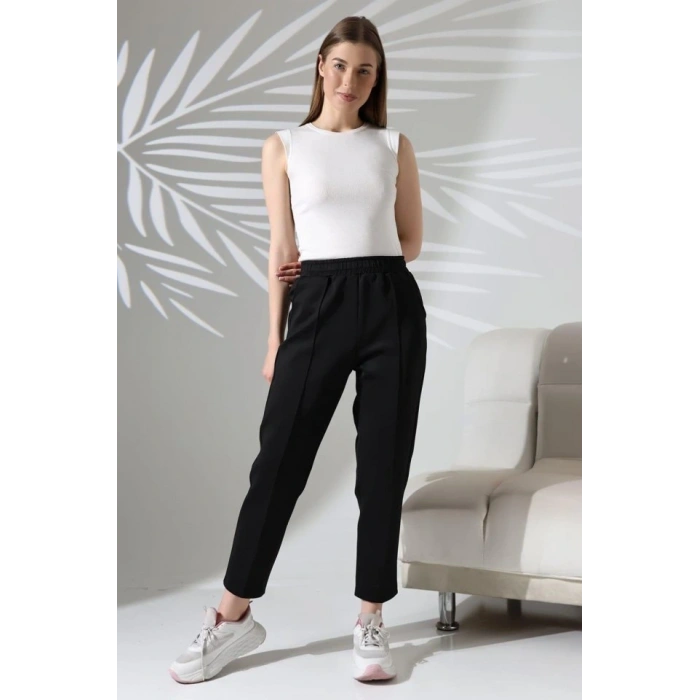 Kadın Uzun Kollu Dalıç Kumaş Cep Detay Beli Lastikli ütüsüz Pantolon