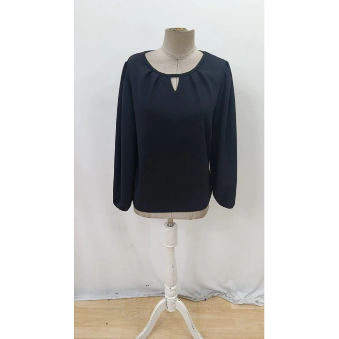 Kadın Uzun Kollu Damla Detaylı Ithal Krep Bluz