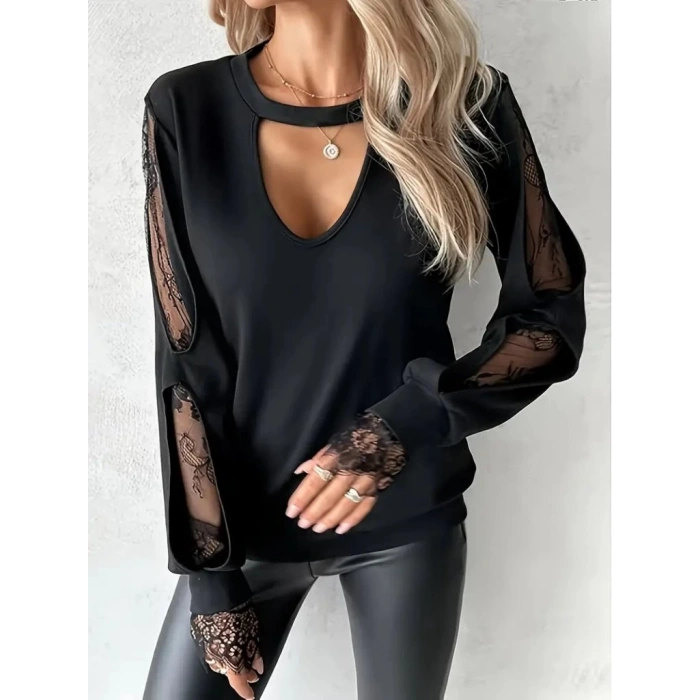 Kadın Uzun Kollu Damla Detaylı Viskon Iki Iplik Bluz