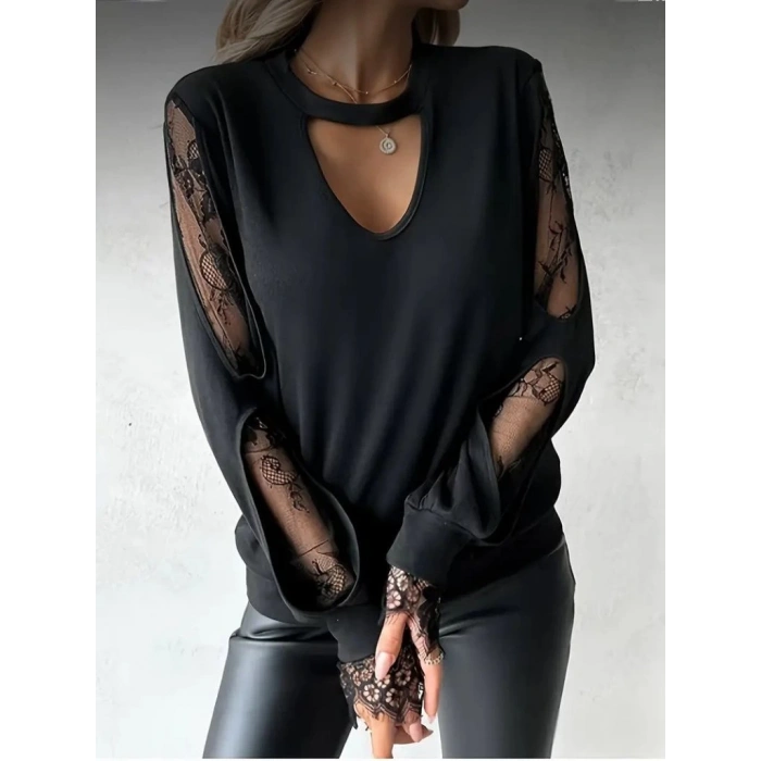 Kadın Uzun Kollu Damla Detaylı Viskon Iki Iplik Bluz