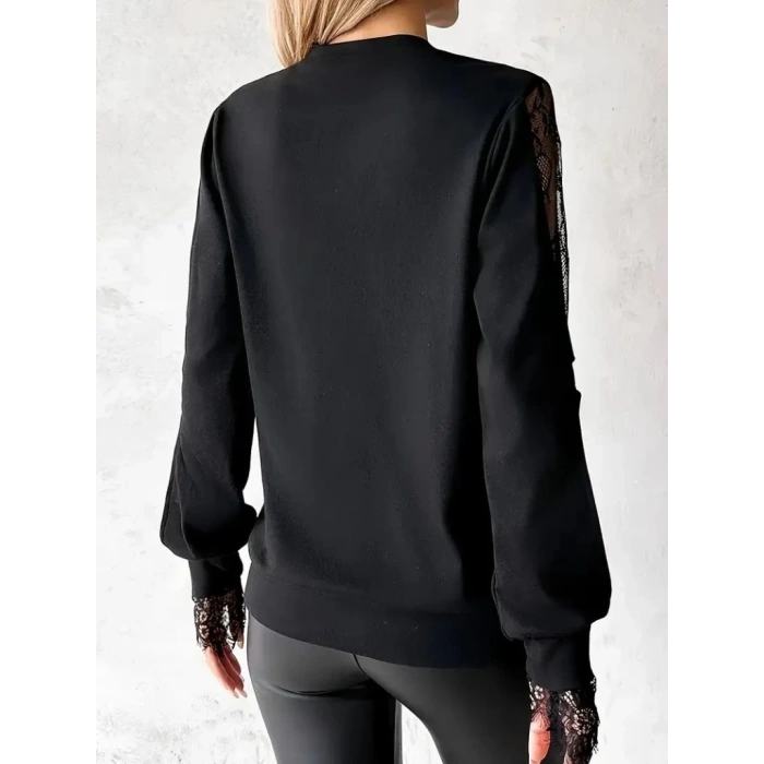 Kadın Uzun Kollu Damla Detaylı Viskon Iki Iplik Bluz