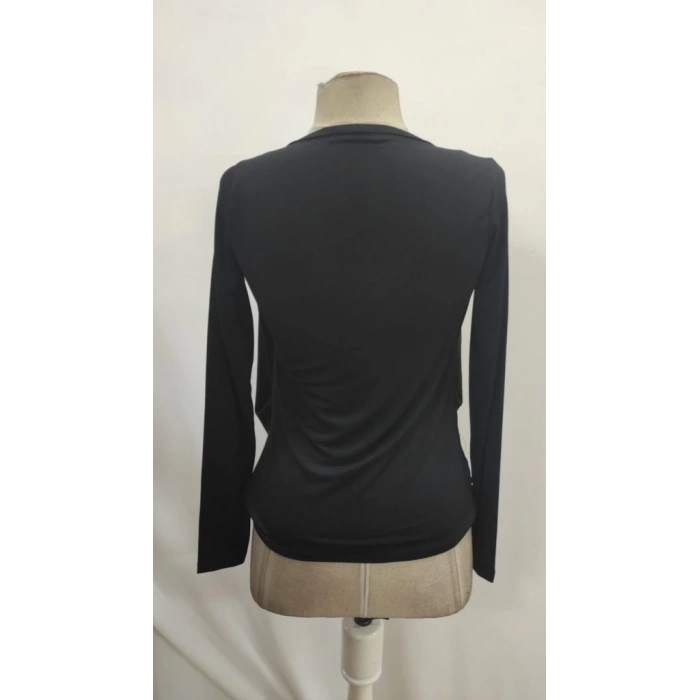 Kadın Uzun Kollu Derin Degaje Yakalı Taşlı Sandy Bluz