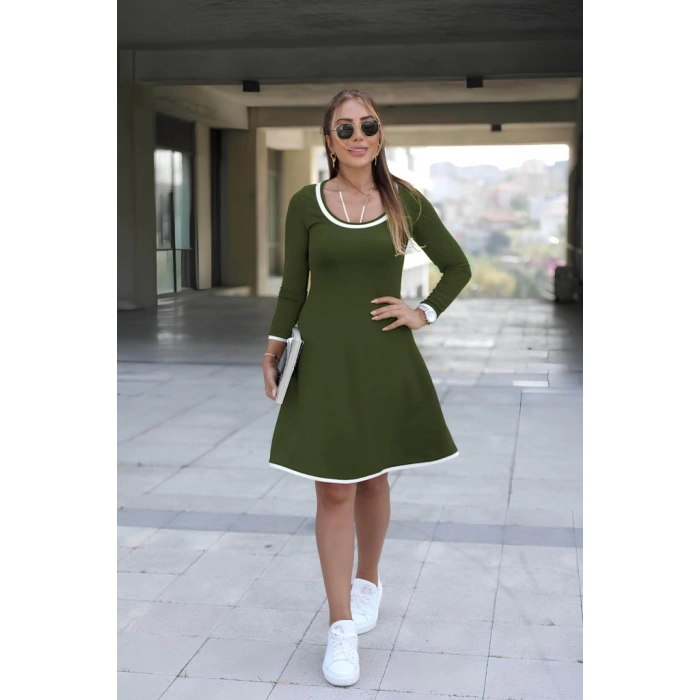 Kadın Uzun Kollu Derin Yuvarlak Yakalı Kısa Viskon Iki Iplik Elbise