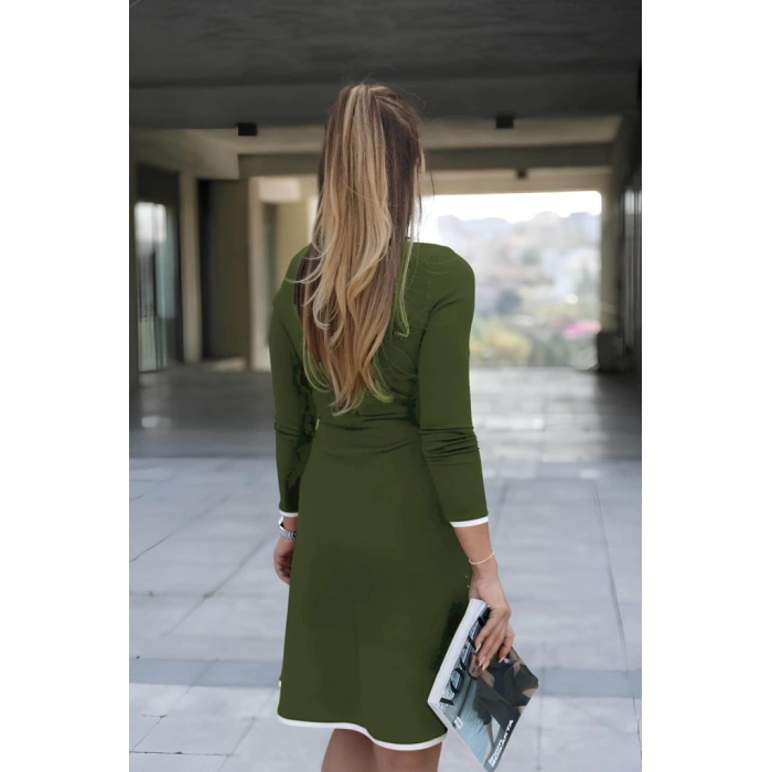 Kadın Uzun Kollu Derin Yuvarlak Yakalı Kısa Viskon Iki Iplik Elbise