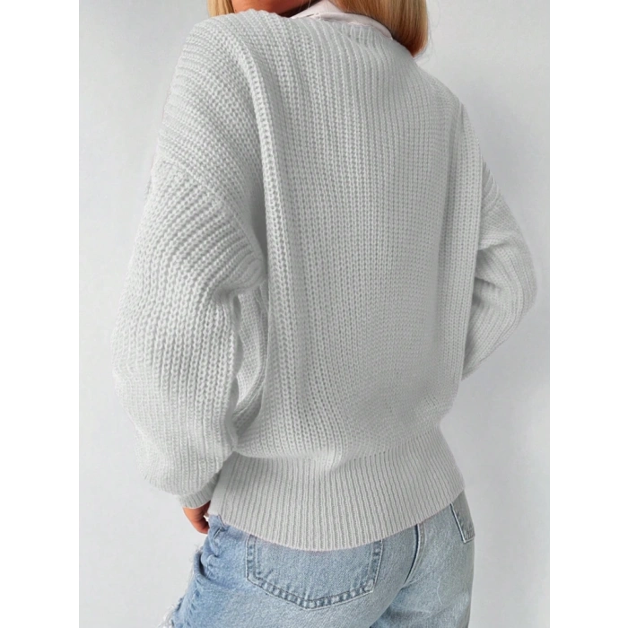 Kadın Uzun Kollu Düğme Detay Triko Bluz