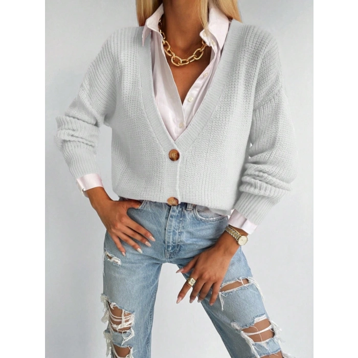 Kadın Uzun Kollu Düğme Detay Triko Bluz