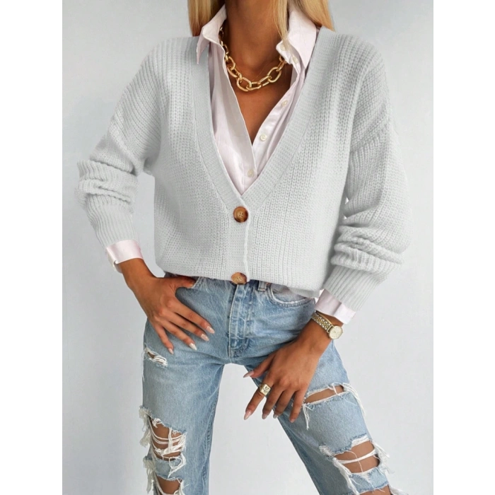 Kadın Uzun Kollu Düğme Detay Triko Bluz